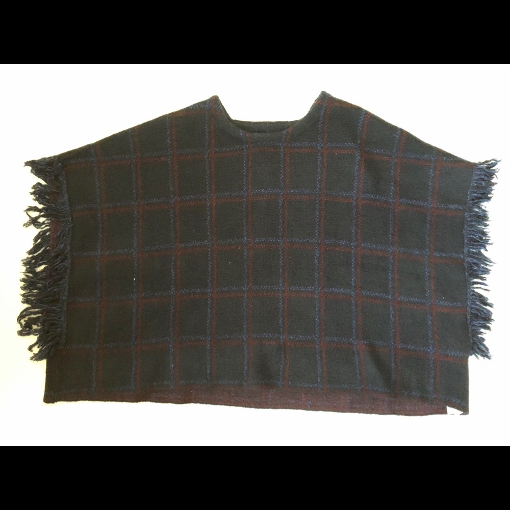 Red and blue knit poncho